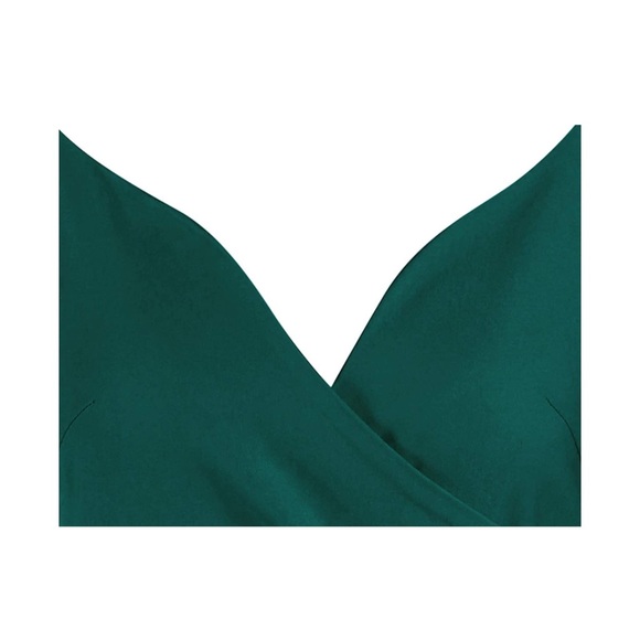 Women's Green Faux Wrap V Neck 3/4 Sleeve ruched Work Belted knee length dress - Picture 4 of 9